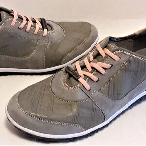 Hush Puppies The Body Women's 10M Gray Pink Leather Lace Up Comfort Shoe Sneaker